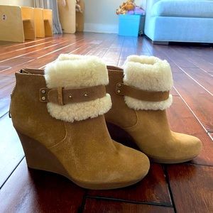UGG Suede Shearling Trimmed Wedge Booties - GREAT condition